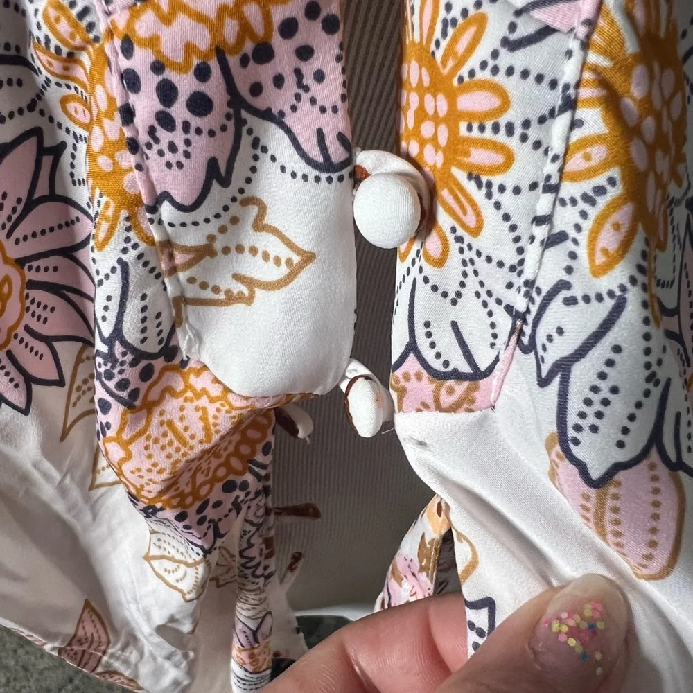Free People run free balloon sleeve floral tie front button blouse